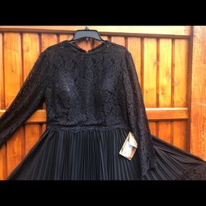 Elegant Black Lace & Pleated Skirt Dress - Women
